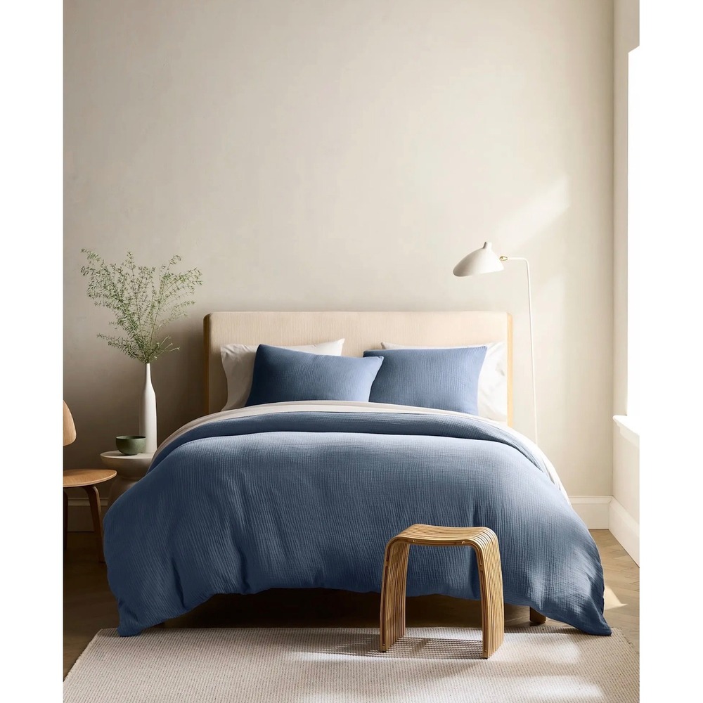 Quince Organic Cotton Gauze Duvet Cover Set Full/Queen Mineral Blue